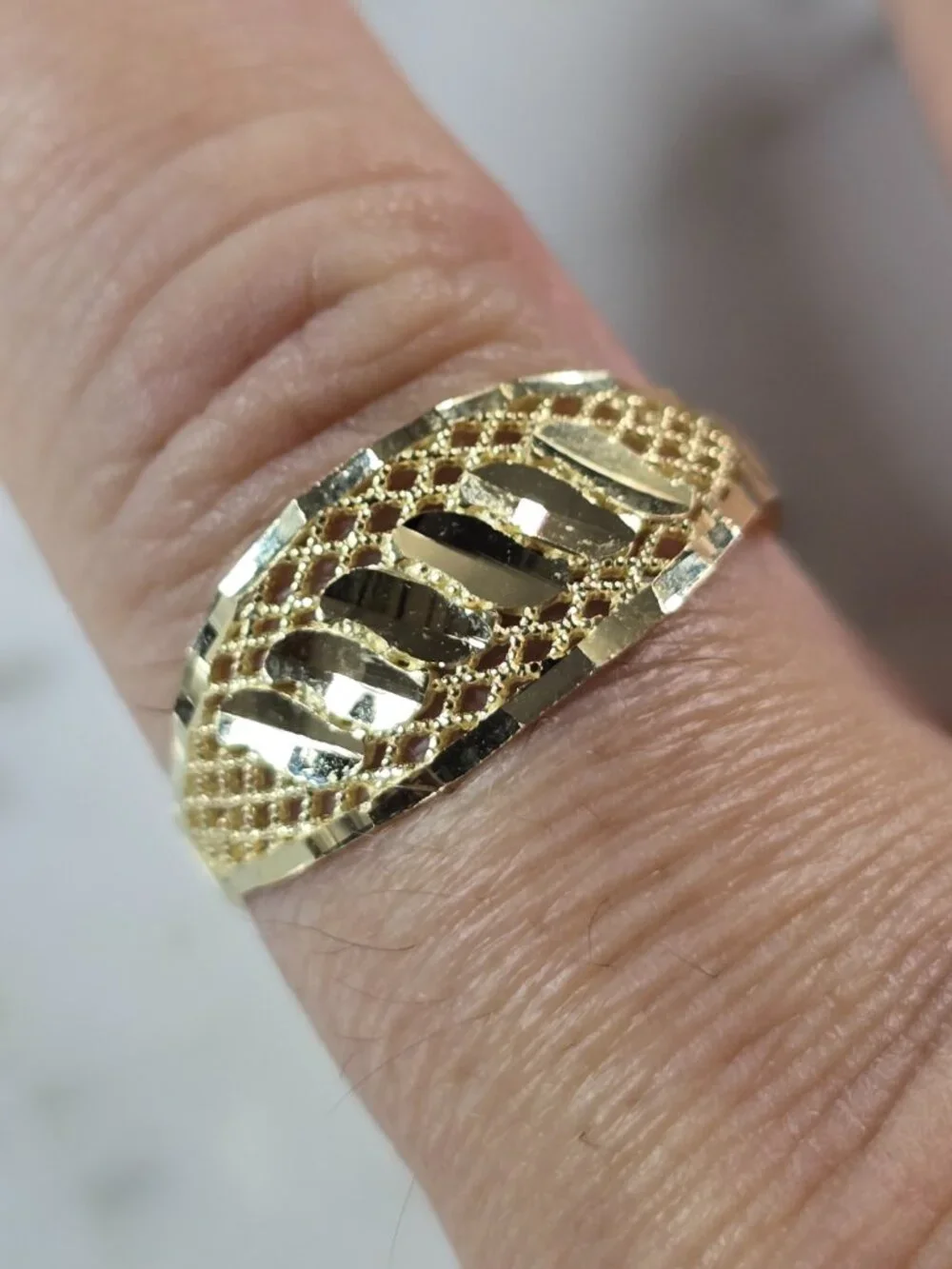 Womens 10K Yellow Gold Modernist Filigree Ring 1.3g E7943